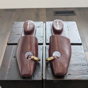 Tory Burch Burgundy Leather Mules with Gold Accent